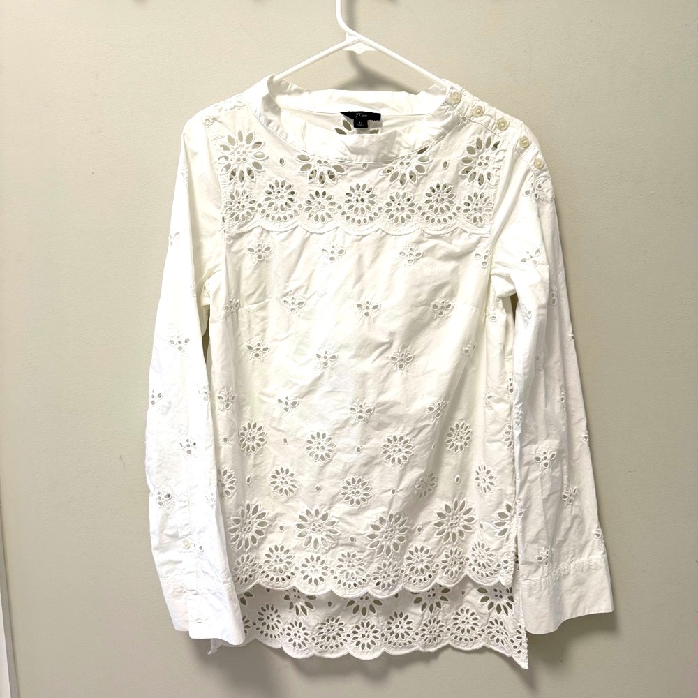 J. Crew Cream Eyelet Long Sleeve Blouse